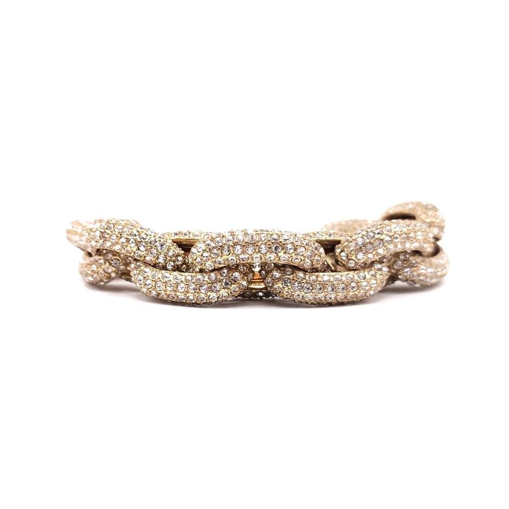 Gold Tone Pave Crystal Chunky Chain Link Bracelet Statement 7.5-8.5in - Picture 4 of 6